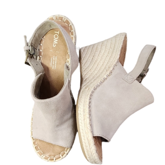 Toms Monica Wedges Desert Taupe Suede Sandal Slingback Size 10 - Picture 1 of 8